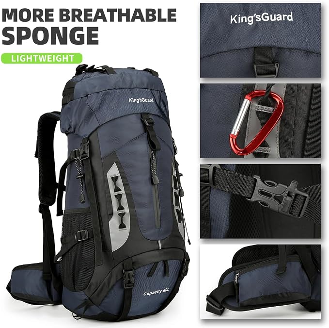 King'sGuard 60L Hiking Backpack Large Waterproof Camping Backpack - Image 3