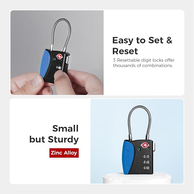 pack all TSA Approved Cable Luggage Locks, 3 Digit Combination Padlocks - Image 4