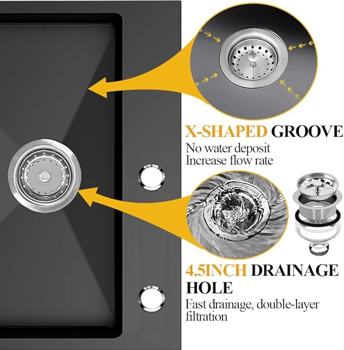 Black Kitchen Sink, Stainless Steel Topmount Bar Sink 22x18x9 Inch Single Bowl - Image 4