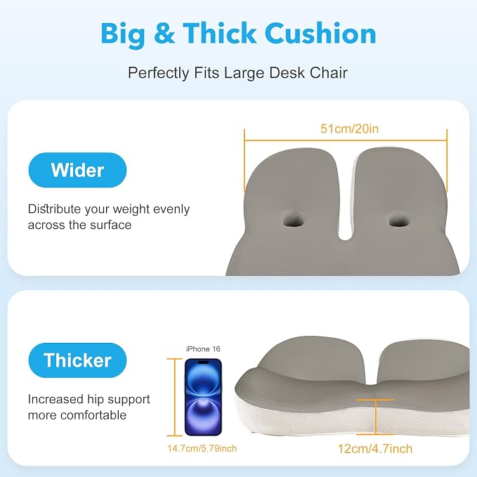 Seat Cushion, Office Chair Memory Cushion, Ergonomic Design, Relieve Sciatica - Image 6