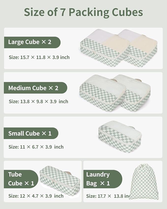 Narwey 7 Set Checkered Packing Cubes - Image 3