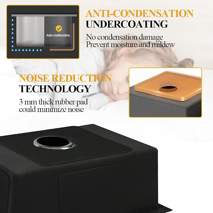 Black Kitchen Sink, Stainless Steel Topmount 25x22x9 Inch Single Bowl Drop In - Image 5