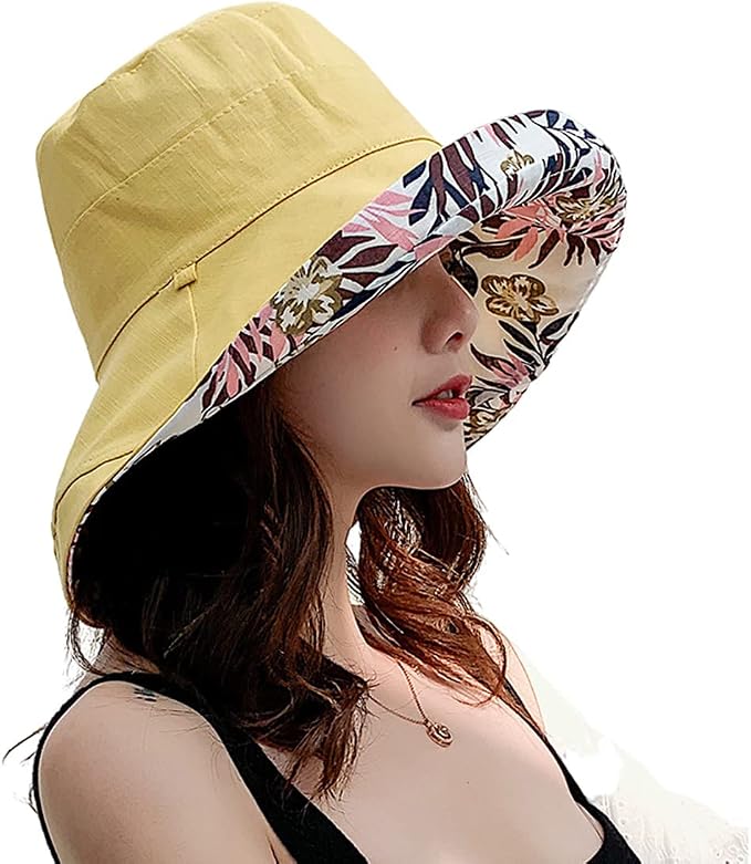 Women Wide Brim Sun Hats Metal Wired Edge Summer UV Protection Beach Fishing Hat by HUAMULAN