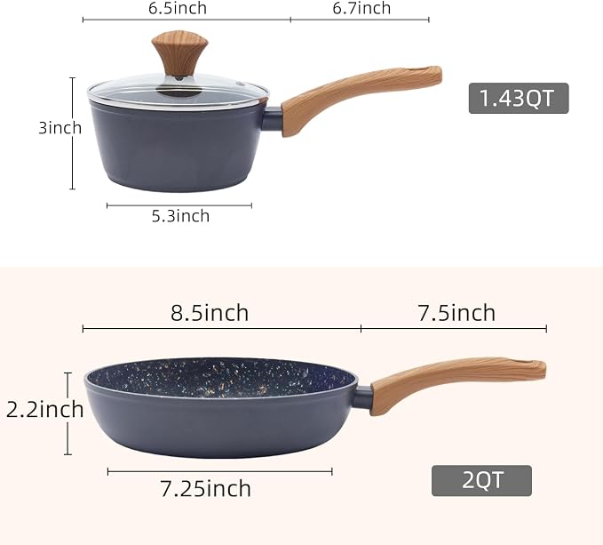 Nonstick Cookware Set, 2-Piece Non-Toxic Coated 8.5 Inch Frying Pan & Saucepan - Image 2