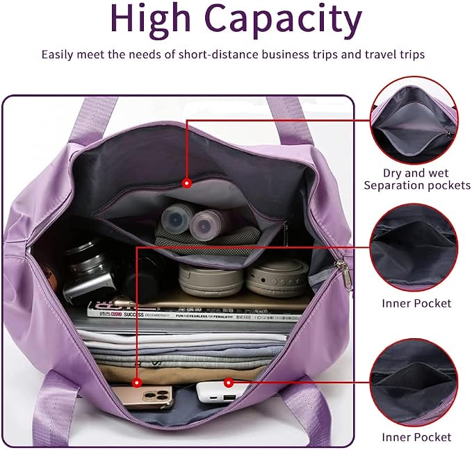 Large Capacity Foldable Travel Bag Expandable Portable Carry on Bag Dry&Wet - Image 4