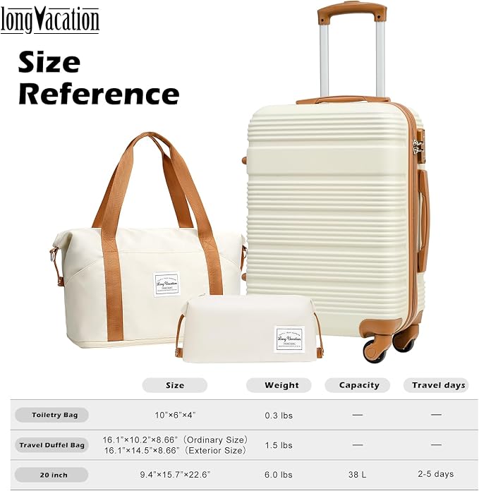 LONG VACATION 3 Piece Carry On Luggage 20 Inch Suitcase - Image 8