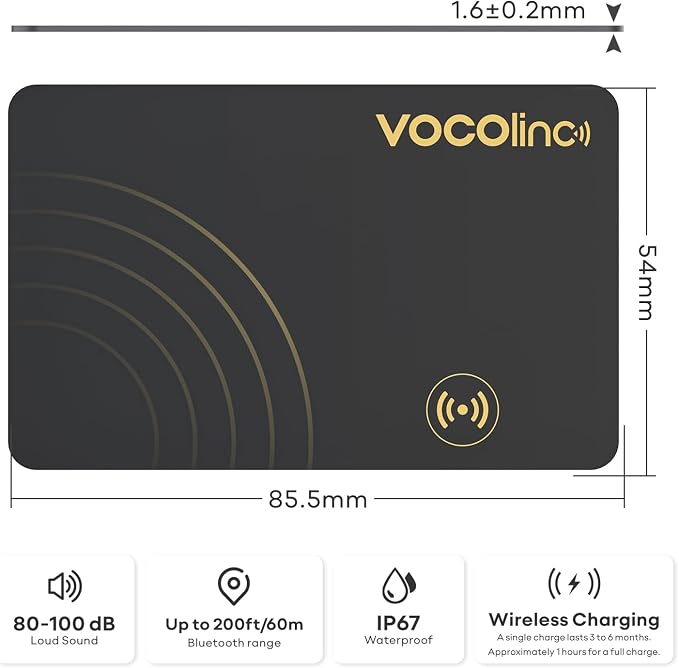 VOCOlinc Air Card Tag Rechargeable Wallet Tracker 1.6mm 2 Pack Black, Item - Image 8