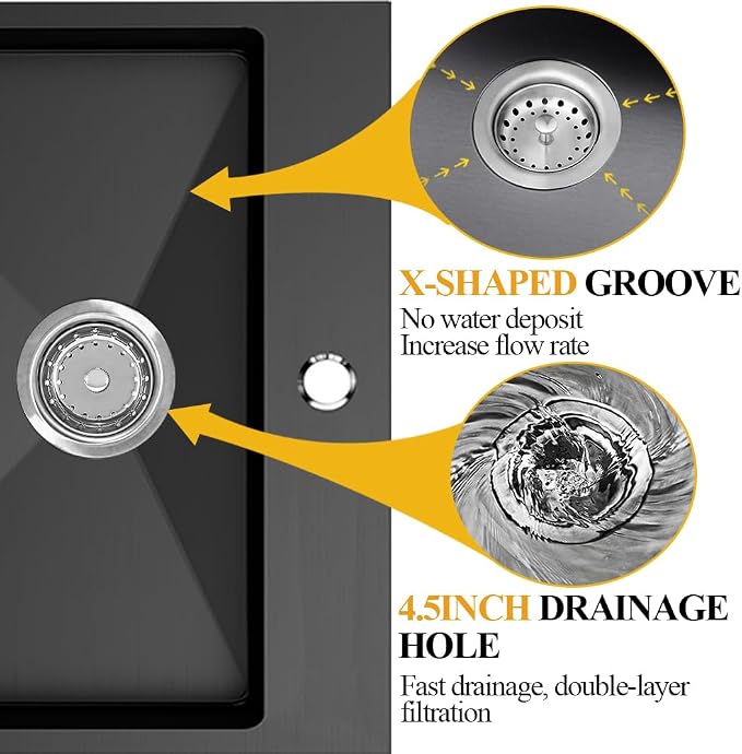 Black Kitchen Sink, Stainless Steel Drop In 15x17x9 Inch Single Bowl Topmount - Image 4