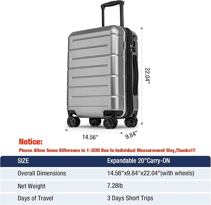KYME Hardside Expandable Carry On Luggage 22x14x9 Airline Approved 20 Inch - Image 7