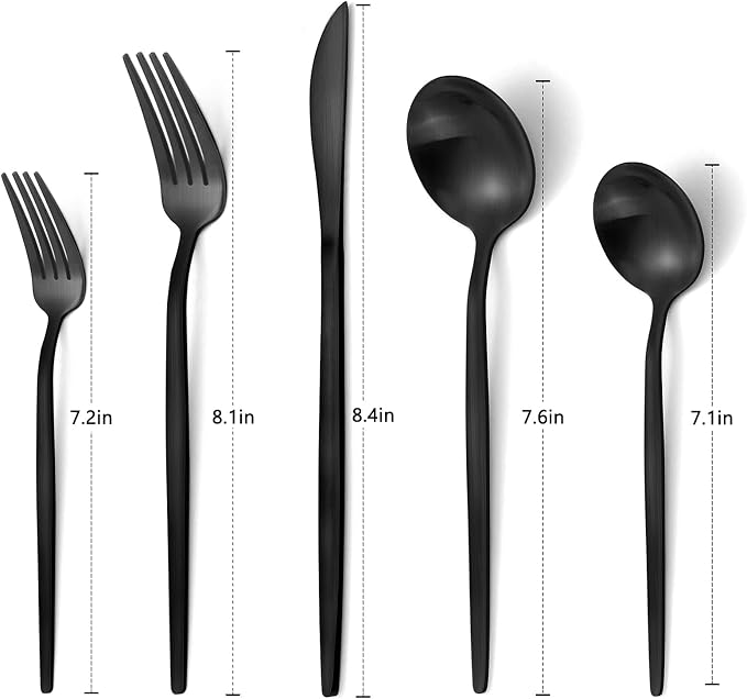 Matte Black Silverware Set, VANVRO 60-Piece Stainless Steel Flatware Set - Image 2