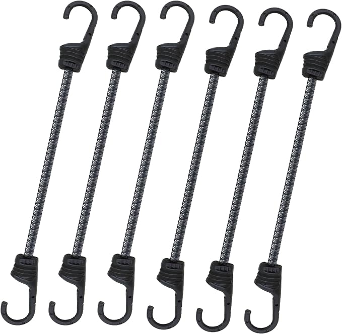 Bungee Cords with Dual Hooks, 12inch 6Pack Mini Bungee Straps 1/3 Inch Strong by KOAKOMI