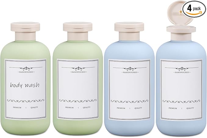 ASEVAT 10oz 4Pcs Plastic Refillable Travel Shampoo & Conditioner Bottles by ASEVAT