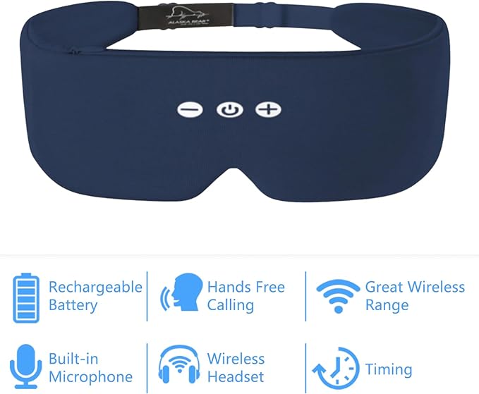 ALASKA BEAR Sleep Headphone Eye Mask w/Thin Speakers, Comfortable Flat Earphones - Image 2
