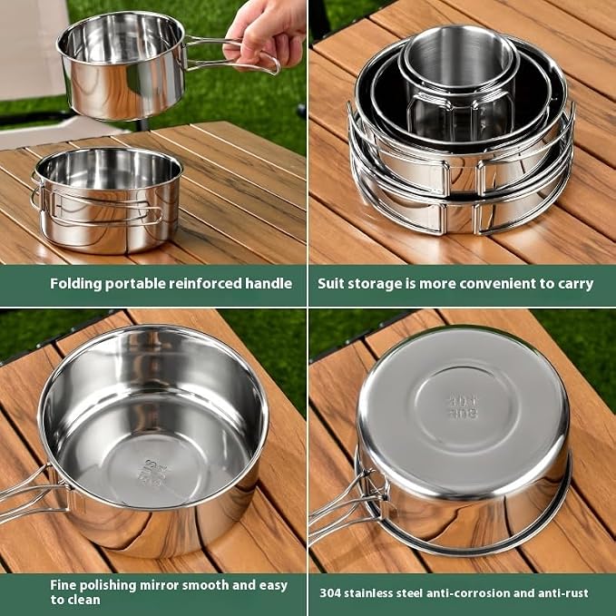 Camping Cookware Mess Kit Set 304 Stainless Steel 12-Piece Lightweight - Image 5