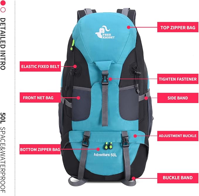 Bseash 50L Hiking Backpack, Water Resistant Lightweight Outdoor Sport Daypack - Image 3