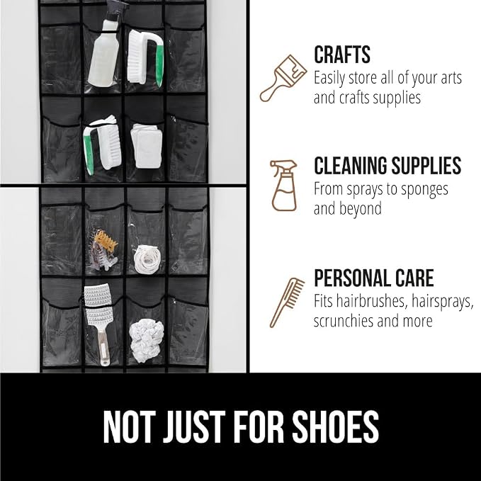 GORILLA GRIP Over the Door Shoe Organizer, 24 Large Breathable PVC Pockets - Image 7