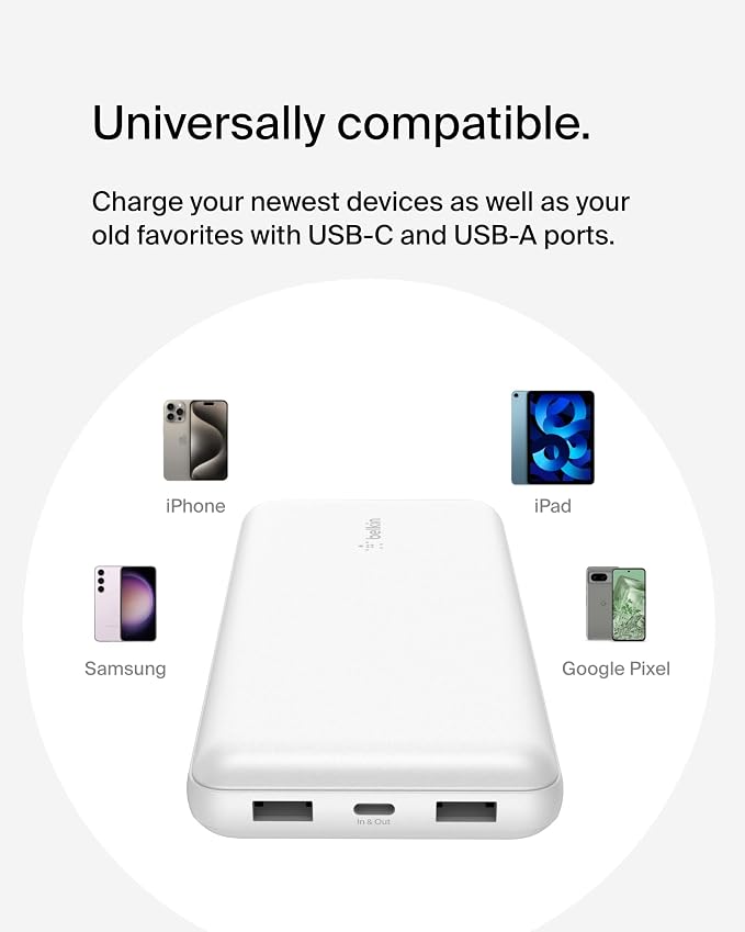 Belkin Portable Charger, USB C Power Bank 20000 mAh w/ 1xUSB-C Port & 2xUSB-A - Image 8