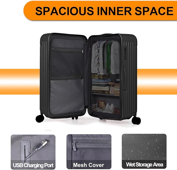 Krute Luggage with Spinner Double Wheels Suitcases with USB Port and Cup Holder - Image 7