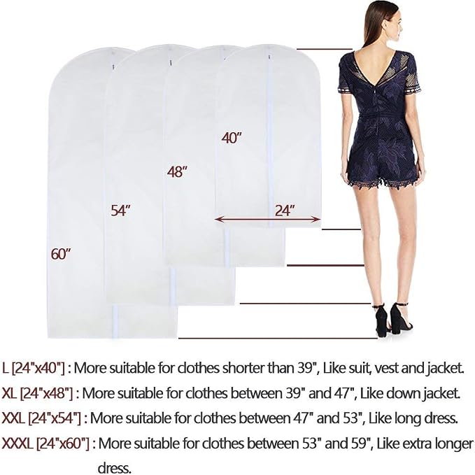 Garment Bag Covers 24'' x48'' Garment Bags White Breathable Full Zipper Dust - Image 3