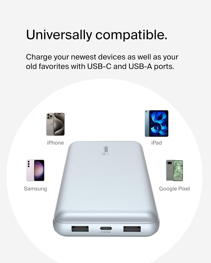 Belkin Portable Charger, USB-C Power Bank 20000 mAh w/ 2 USB-A Ports, 15W - Image 8