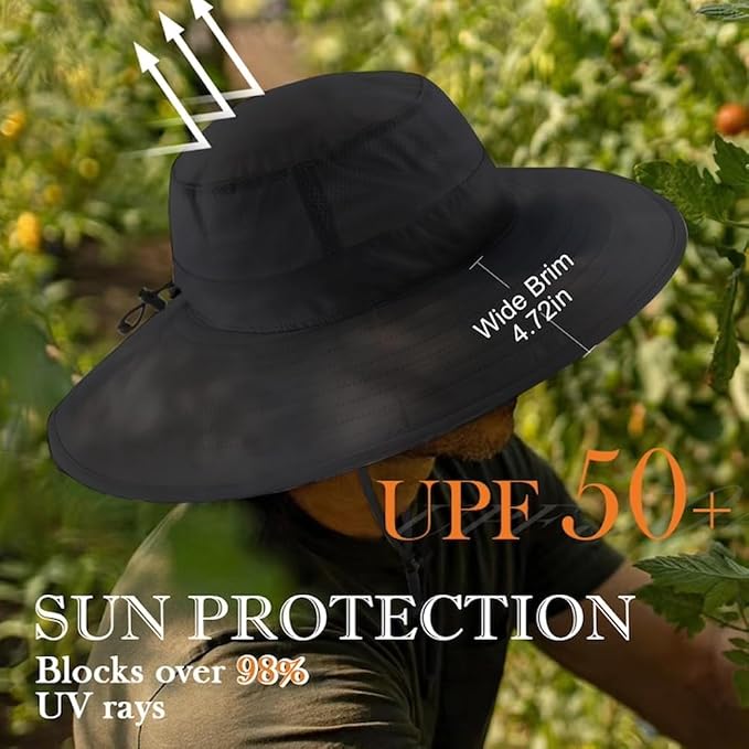 Home Prefer UPF50+ Mens Sun Hat Wide Brim Fishing Hat Foldable Large Brim UV - Image 3