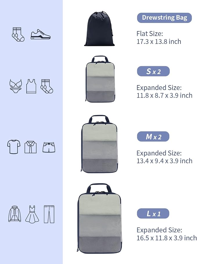 ECOHUB 6 Set Compression Packing Cubes, Lightweight Cruise Ship Vacation Travel - Image 4