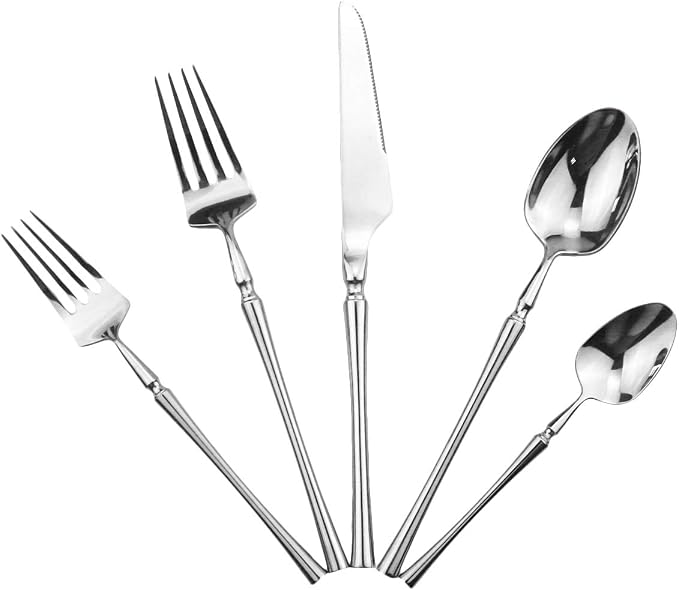 Gugrida Silver Silverware Set, 5-Piece 18/10 Stainless Steel Flatware Cutlery - Image 2