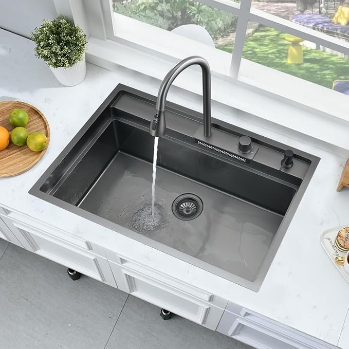 33 Inch Black Waterfall Kitchen Sink Workstation -Bokaiya 33x19 Drop In Kitchen - Image 2