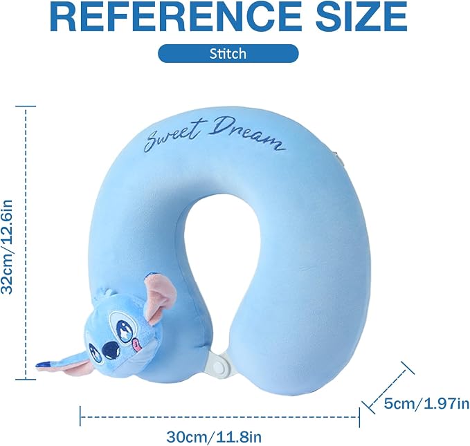 MINISO Disney Stitch Travel Pillow 100% Pure Memory Foam Neck Pillow, Airplane - Image 5