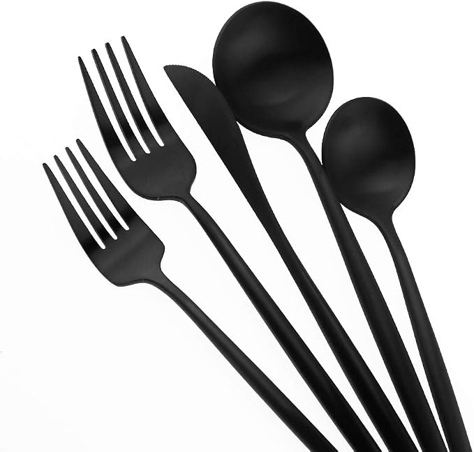 Matte Balck Silverware Set, Gugrida 5-Piece 18/10 Stainless Steel Satin Finish - Image 5