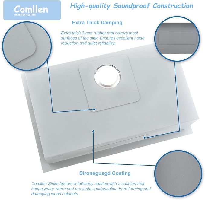 Comllen 28 Inch Drop in Kitchen Sink, 28x18 Inch Top Mount 18 Gauge Stainless - Image 6