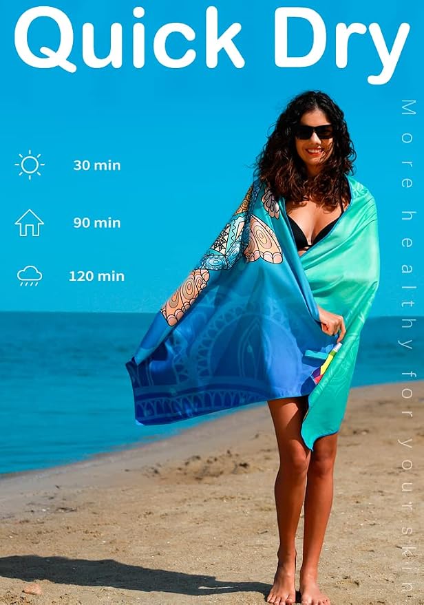 2 Pack Microfiber Lightweight Beach Towel Sand Free Quick Dry Absorbent Thin - Image 5