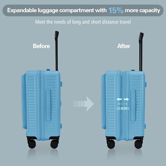 20 Inch Luggage with Spinner Wheels, Expandable Front Opening Suitcase 100% PC - Image 4