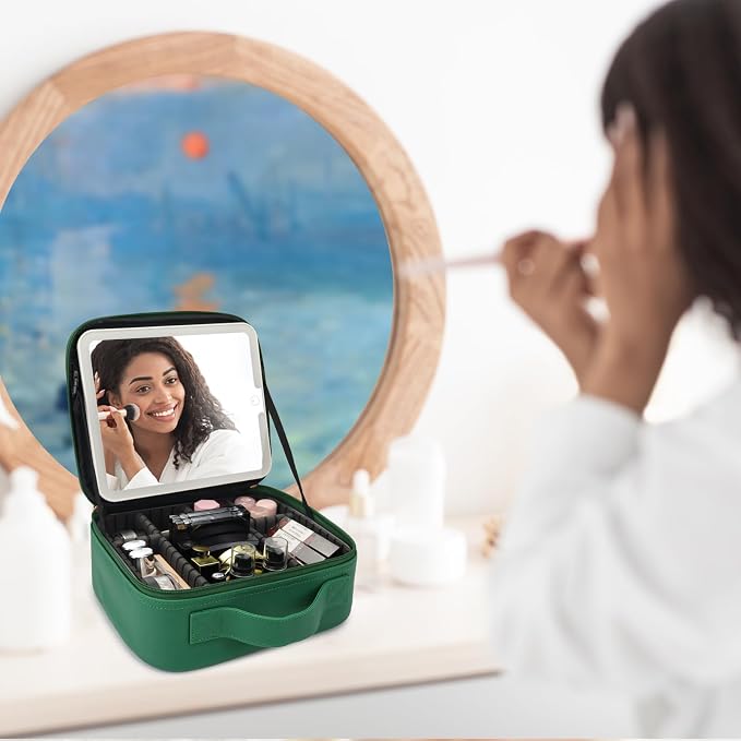 Travel Makeup Bag with LED Mirror Travel Makeup Organizer with 3 Lighted - Image 9