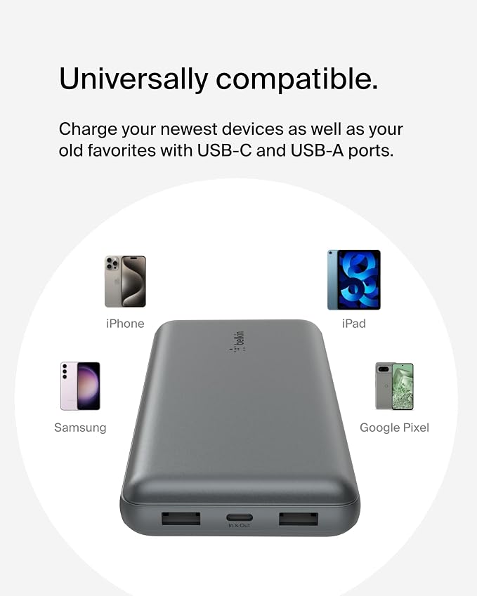 Belkin Portable Charger, USB C Power Bank 20000 mAh w/ 2 USB-A Ports, 15W w/A - Image 8