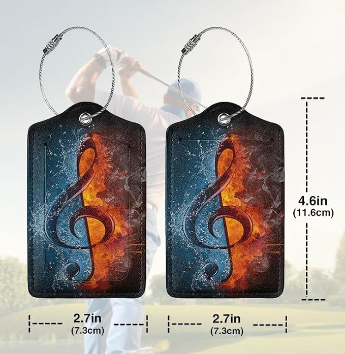 2 Pack Luggage Tags for suitcases Funny Music Water fire Luggage Tag, Leather - Image 2