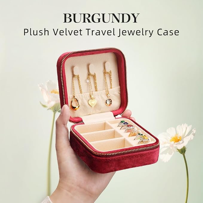 Travel Jewelry Case, Small Plush Velvet Jewelry Box - Image 2