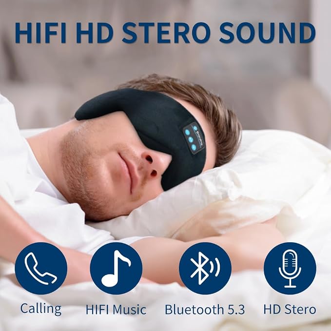 Bluetooth 5.4 Headphones Headband Eye Mask Wireless Sleep Mask，Blackout - Image 4