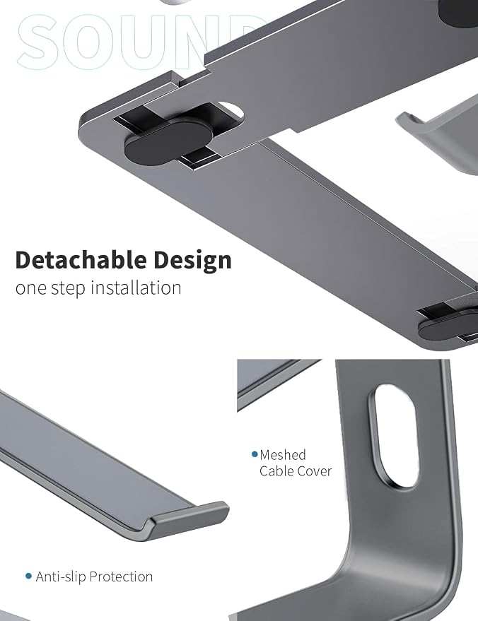 SOUNDANCE Laptop Stand, Aluminum Computer Riser, Ergonomic Laptops Elevator - Image 5
