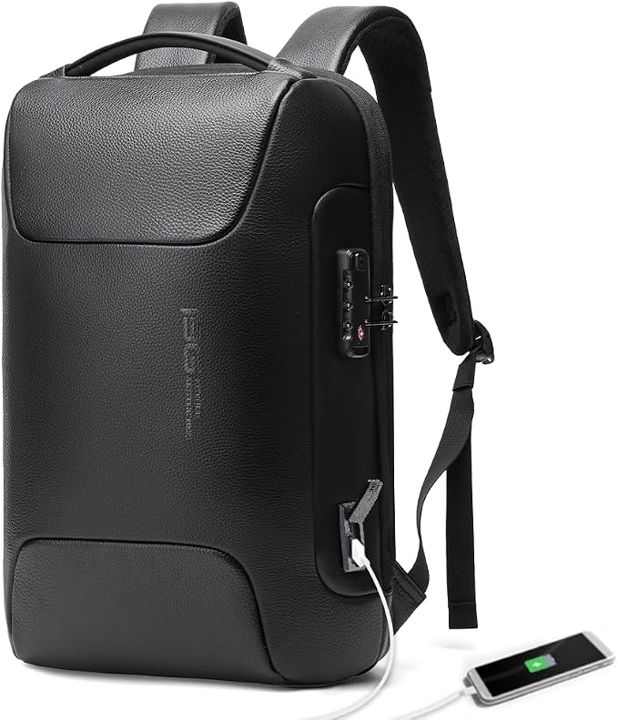 BANGE Genuine Leather Laptop Backpack Fits 15.6 Inch, Anti Theft Business Back by BANGE