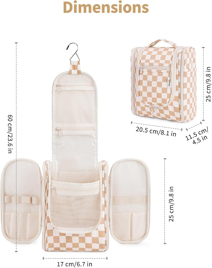 Narwey Small Checkered Hanging Travel Toiletry Bag - Image 6