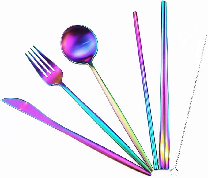 Gugrida Luxury Rainbow Matte Portable 18/10 Stainless Steel Travel Flatware - Image 6