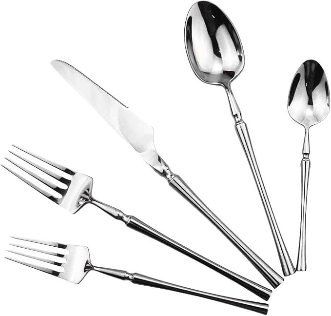 Gugrida Silver Silverware Set, 5-Piece 18/10 Stainless Steel Flatware Cutlery by Gugrida