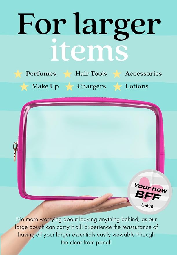 Clear Makeup Bag Zipper Pouch, Transparent Cosmetic Case Organizer, TSA - Image 3