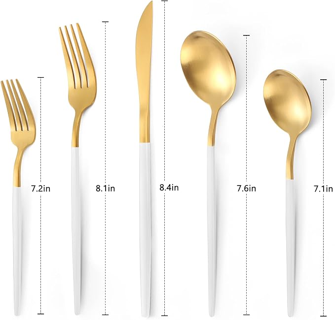 Matte White Gold Silverware Set, 20-Piece Stainless Steel Flatware Set - Image 2