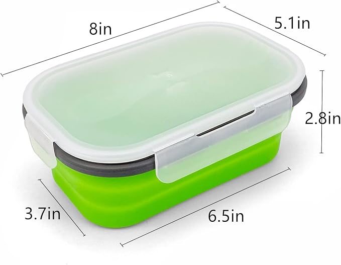 Green Food Grade Silicone Lunch Container Bento Box, Collapsible Food Storage - Image 2