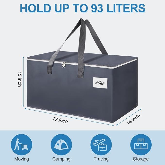 6 Pack Extra Large 93L Moving Bags, 60lb Heavy Duty Moving Totes - Image 2