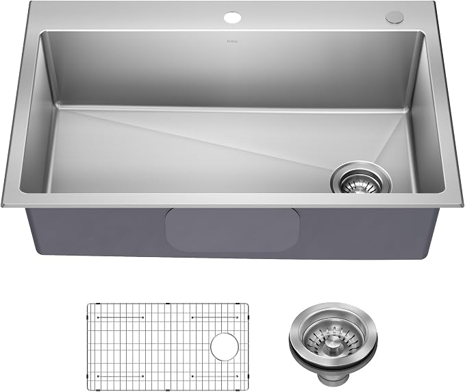 KRAUS Fairlane 33-inch Drop In/Top Mount Single Bowl 18-Gauge Stainless Steel by KRAUS