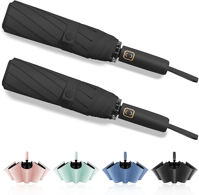 2-Pack Windproof, Waterproof, UV-Blocking Portable Travel Umbrella, Compact Sun by Fogkey