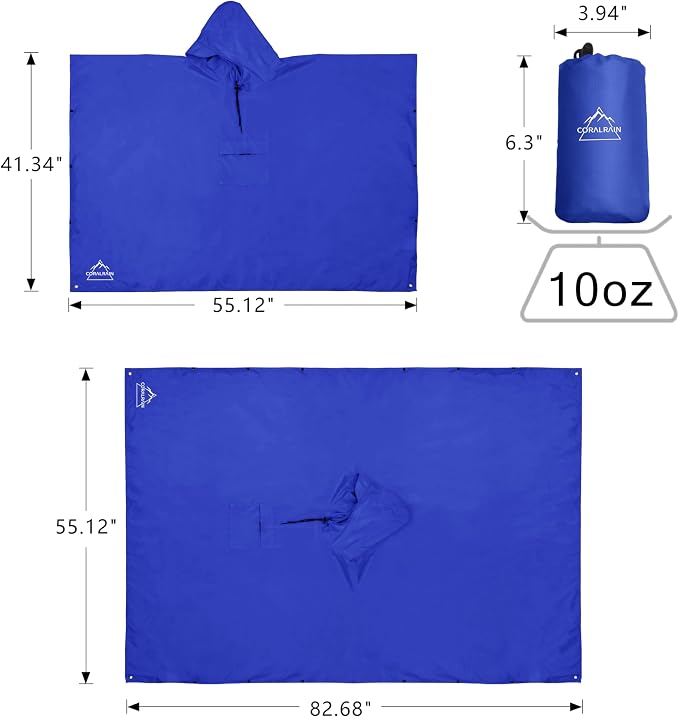 Coralrain Hooded Rain Poncho Lightweight Waterproof Unisex Raincoat Jacket - Image 6